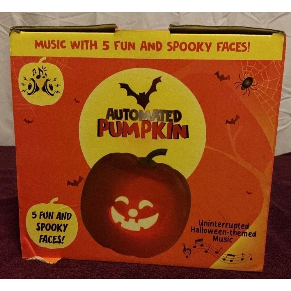 Animated Pumpkin‎ Music With 5 Fun And Spooky Faces Built-in Speakers LEDs NIB